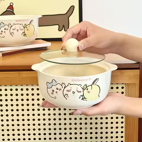 Anime Cartoon Instant Noodle Bowl Chiikawa Cute Ceramic Anti-scald Student Dormitory Large Capacity 