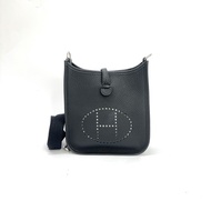 Hermes 89黑TC皮銀釦 Mini Evelyne 斜背包