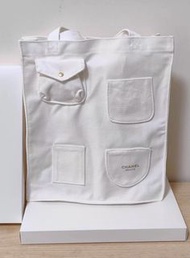 ⭐️Chanel Beauty⭐️白色帆布大容量托特包 單肩袋 購物袋 DIY創意設計