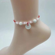 ♦Gelang kaki pelajar versi Korea tenunan tangan tahun kelahiran loceng tali merah loceng batu akik zamrud gelang kaki je