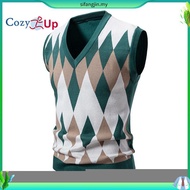 Men's Argyle  Vest Sweater Wool Blend V-Neck Sleeveless Pullover Sweater