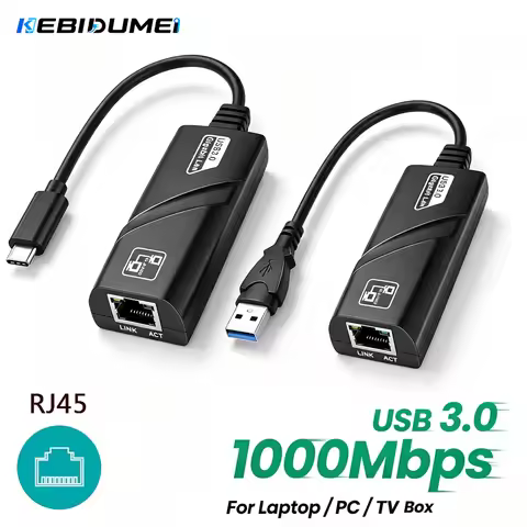 KEBIDUMEI 10/100/1000Mbps USB 3.0 Wired Network Card USB/Type C to RJ45 LAN Ethernet Adapter for PC 