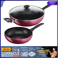 [sg stock] Tefal Tfal Light &amp; Clean Fry Pan &amp; Wok Pan with Lid Set (3 Pieces) Black frying pan