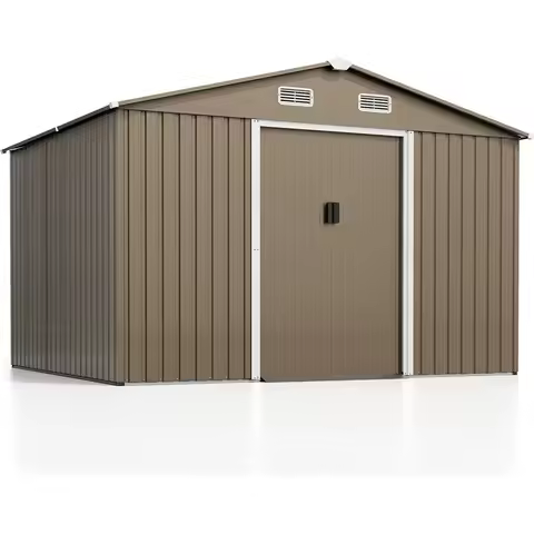 10ft x 8ft Outdoor Storage Shed - Waterproof Garden Tool House with Air Vents and Lockable Sliding D