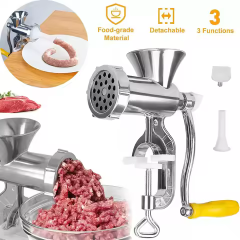 Manual Meat Grinder Silver Aluminum Alloy Powerful Meat Grinder Home Sausage Kitchen Appliances Chop