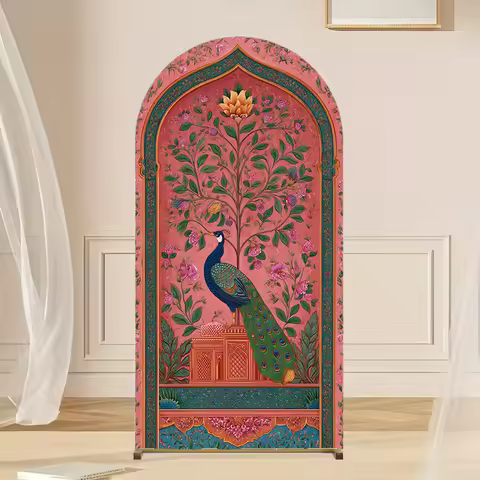Peacock Arch Cover Traditional Indian Wedding Photo Backdrop Polyester Double-Sided Peacock Arch Bac