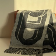 Hermes 100%cashmere百搭灰色經典Logo圍巾