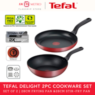 Tefal Delight IH  2pc Red Cookware Set | 28cm Wokpan &amp; 26cm Fry Pan G1712S2