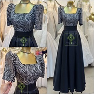 Modern Filipiniana Top and skirt Ethnic woven Inabel Black