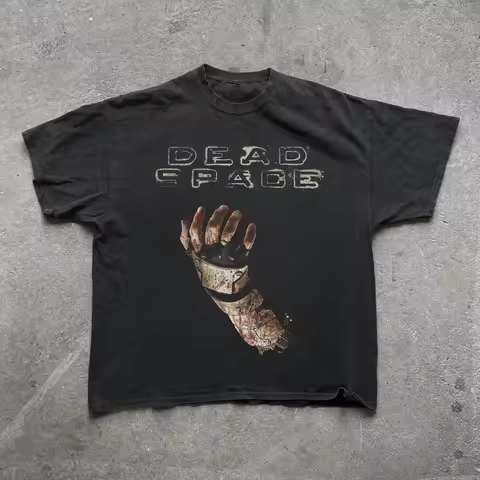 Dead Space 08 Black Retro T-Shirt Men's Pure Cotton Crew Neck Plus Size Top Unisex Streetwear Shirt 