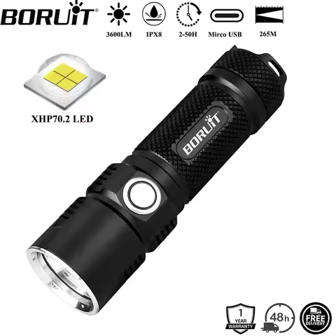 BORUiT BC10 3600LM XHP70.2 LED Flashlight 5-Mode USB Rechargeable Power Bank Torch IPX8 Waterproof C
