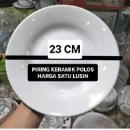 1 Lusin Piring Makan Keramik Putih Polos 9 Inc Diameter 23 Cm