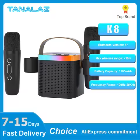 TANALAZ K8 Karaoke Machine Portable Bluetooth 5.1 PA Speaker System with 1-2 Wireless Microphones Ho