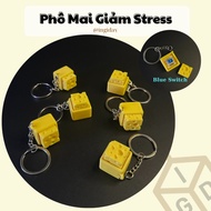 [ingiday - 3D Printed] Stress Relieving Cheese Keychain - Fun Clicky Keychain, Effective Stress Reli