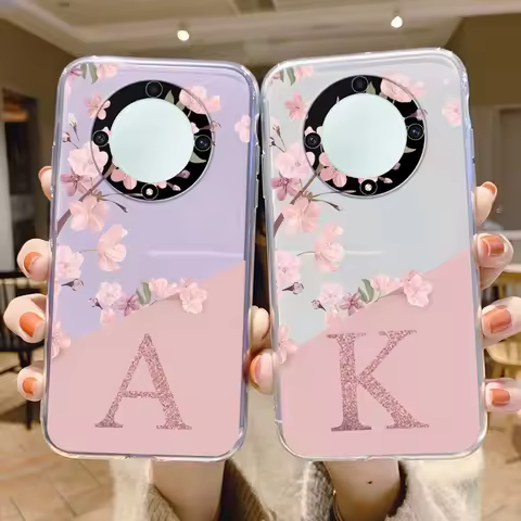 Letter A-Z Flower Phone Case For Honor X9a X9b X9c Magic5 6 7 50 Lite Huawei Nova 8i Cover Transpare