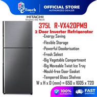 Hitachi 375L 2 Door Inverter Top Mount Freezer With Dual Cooling Fan Refrigerator R-VX420PM9(BBK) fr