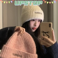 UPSTOPBO Letter Embroidered Knitted Beanie, Polyester Face Slimming Winter Warm Beanie Hat, 54cm to 