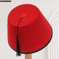 SUNSHINE Fez Cap, Round Felt Tarboosh Fez Hat, Traditional Red Color Breathable Moroccan Hat Univers