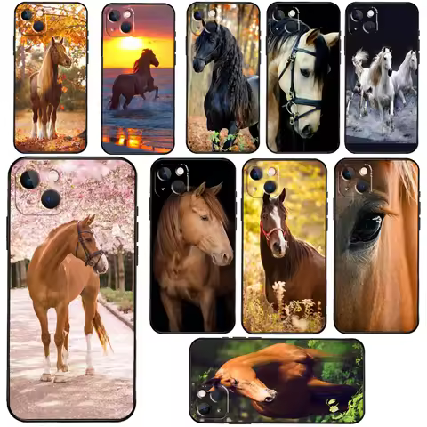 Beautiful Elegant Brown Horses Case For iPhone 14 13 Pro X XS Max XR 7 8 Plus Cover For iPhone 14 12