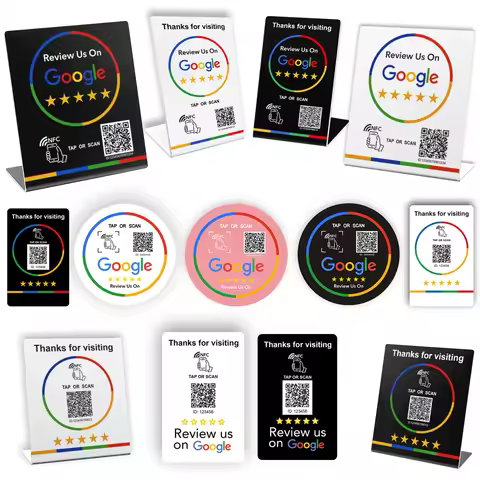 NFC Stand 215 Programmable QR code TAP Google Review Acrylic Stickers Card NFC Station Table 13.56Mh