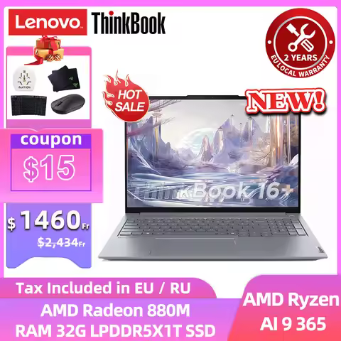 Lenovo Laptop ThinkBook 16+ 2024 AI Ryzen AI 9 365 RAM 32GB 1TB SSD AMD Radeon 880M 16-inch 3.2K LED