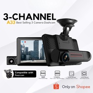 SAFECAM A33 Triple Lens 3 Camera 1080P Dashcam Front Cam + Inner Cam + Rear Cam (4")