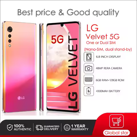 LG Velvet 5G 6+128GB 6.8inch single/dual sim Refurbished-Original Unlocked Wi-fi Cheap Cell Phone Fr