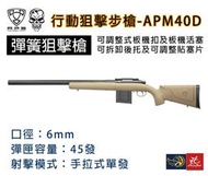 昊克生存遊戲-騎翼鶯歌 APS APM40A3D 6mm 手拉式擊狙空氣槍拉一打一 威力強 新型狙擊步槍