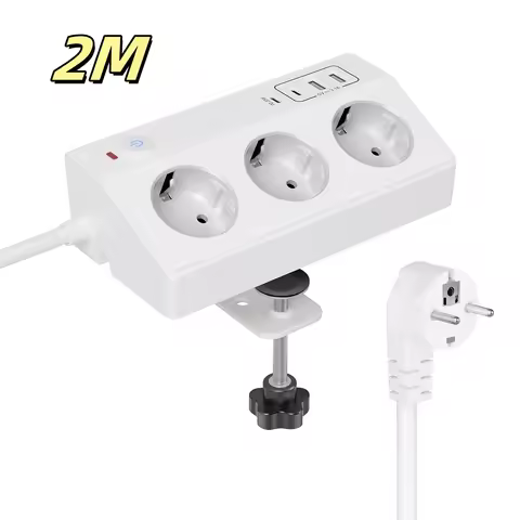 EU Multifunctional Clip-on USB-C PD 20W Socket with 3 Sockets and 4 USB Ports, 2 Meter Cable for Hom
