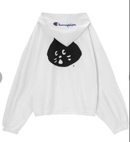 ❤️💥 日本潮牌 ne net nya 貓咪圖案 x champion 白色長袖極舒適 上衣 top 秋冬必備 薄身有帽衛衣