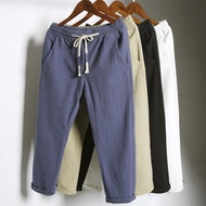 Leap Boy NPC Men's Casual Linen Breathable Loose Long Pants Solid Color Straight Trousers winter korean pants men