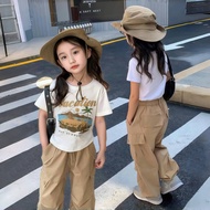 Cargo Pants For Girls Kids Casual Baggy Cargo Pants Long Pants Set Baju T Shirt Budak Perempuan