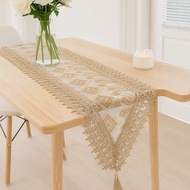 Long Embroidered Table Runner - Long Gold Brown Buffet Tablecloth - Beaded Guest Tablecloth Table Cl