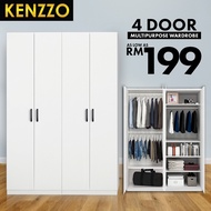 KENZZO : 4 door multifunctional wooden wardrobe/ multifunctional wardrobe WITH 3 hanging pole / Almari Baju