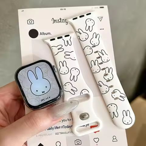 Cute Miffy Rabbit Cartoon Watch Band Compatible for Apple Watch Series 11 10 S7 S8 S9 Soft Comfortab