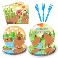 Heidaman Capybara Birthday Decorations，Capybara Paper Plates And Napkins Party Supplies，Capybara Tab