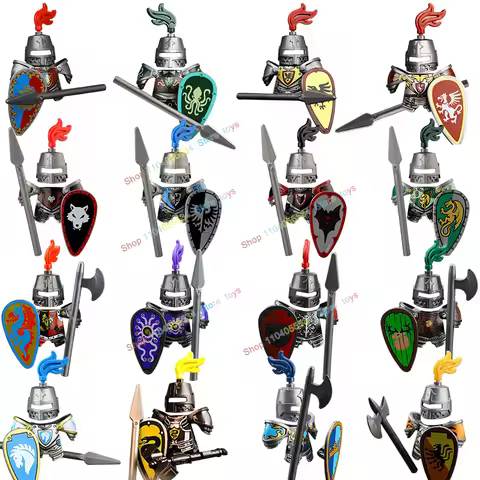 Medieval Octopus Knights Weapons Shield Spear Building Block Dolls Action Figures Toys for Children 