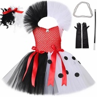 Girls Cruella Deville Costume Kids Black White Dalmatians Tutu Dress for Girls Halloween Carnival Pa