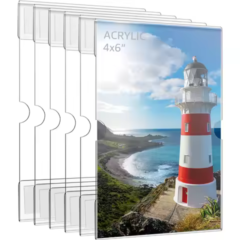 6/12/24Pcs Acrylic Picture Frames 4x6in Clear Photo Frame for Wall Self-Adhesive Frameless Picture F