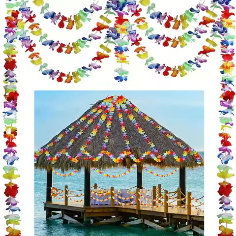4/6Packs Tropical Flower Lei Garland Multicolor Flower Banner Hawaiian Luau Party Decor Supplies Bir