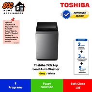 Toshiba 7KG Auto Washing Machine | 8 Programs | Soft Close Lid | AW-M801AM(WW) / AW-M801AM(SG) | 2 Y