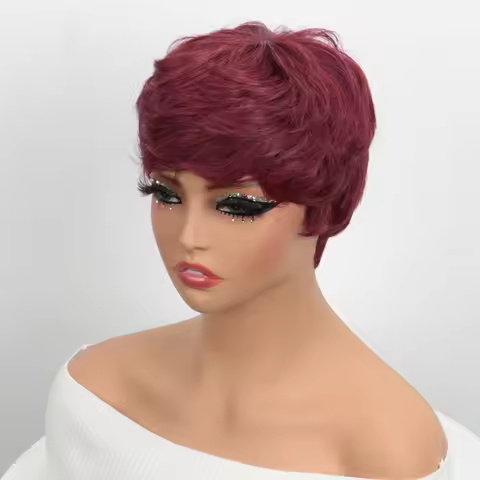 Short Bob Wig Human Hair For Black Women Burgundy 99J Short Pixie Cut Wigs Human Hair Wig Glueless W