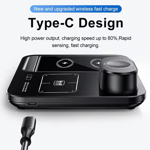 Wireless Charger for iPhone 17 16 15 14 13 12 11 X 8, 3 in 1 Charging Station for Apple Watch 10/9/8
