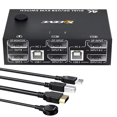8K 4K Dual Monitor KVM Switch,Displayport 1.4 KVM Switch 2 Monitors 2 Computers Supper 8K@30Hz 4K@14
