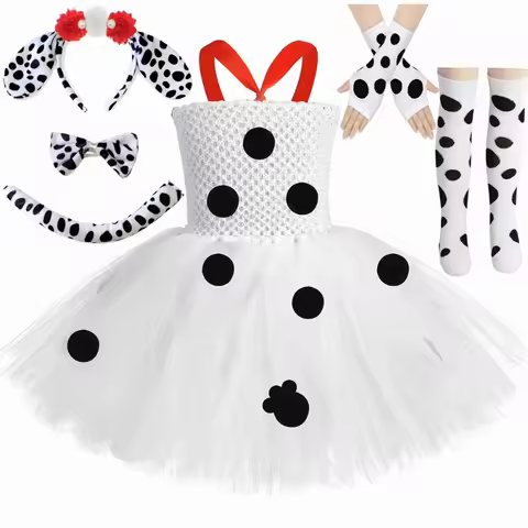 Toddler Girls Dalmatian Dog Costume Polka Dot Spotted Puppy Tutu Dress 101 Dalmatians Costume for Ki