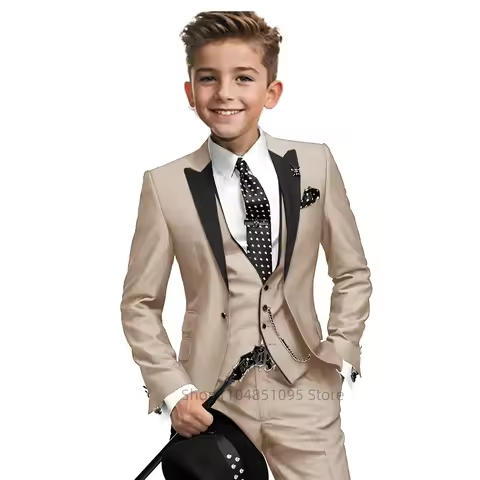Casual Boy's Slim Fit Suit Piano Performance Formal Outfits Homecoming Children Classic Solid 3 Piec