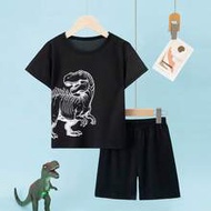 2pcs/Set Boys/Girls Dinosaur Print Short Sleeve T-Shirt And Shorts, Lightweight Casual Outfit, Suita