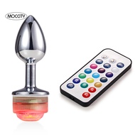 Metal Anal Plug Dilator Bead Remote Control Color Changing LED Light Sex Toy