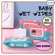 [80 Pcs] Portable Premium Baby Wet Wipes Tissue Alcohol Free Wet Tissue Baby Hand Wipes Anti Bacteri