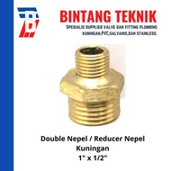 Double Nepel (Nipple) Kuningan / Reducer Nepel Kuningan 1" x 1/2" | Perlengkapan Saluran Air